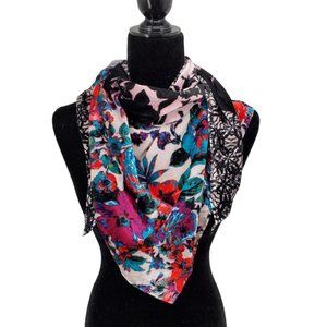 Womens Shawl Wrap Velvet Pink Multi Floral Bohemian Patchwork Triangle Scarf